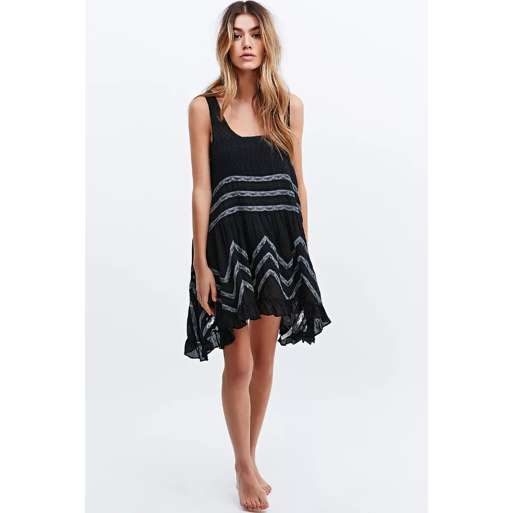 Free People Intimately Voile Lace Trapeze Slip Dress Black Small